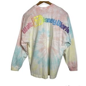 DISNEY PARKS Spirit Jersey Tie Dye Rainbow Glitter 3-D Lettering Size Medium